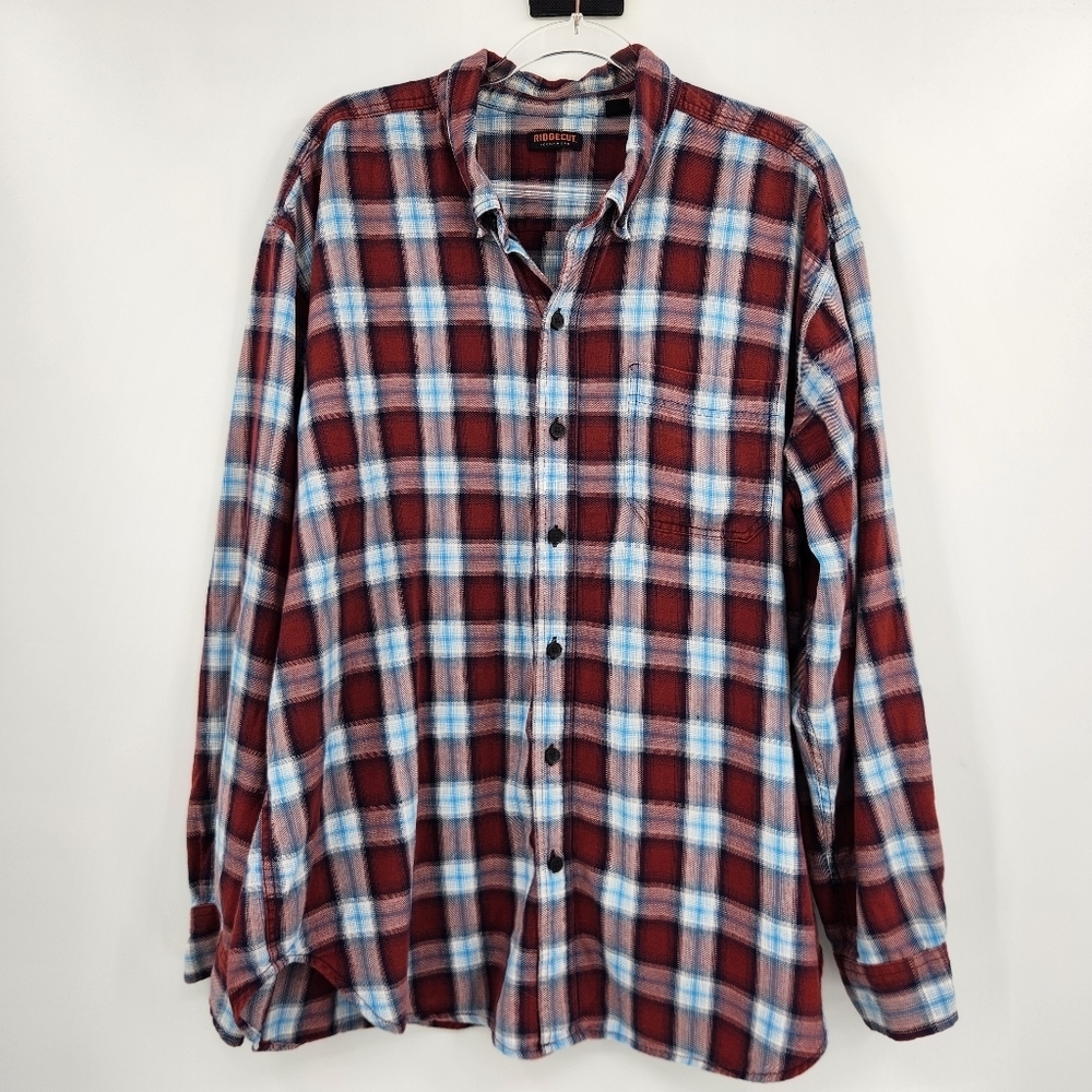 Ridgecut Toughwear Long Sleeve Button Front Shirt Mens Size XL Red Blue Plaid